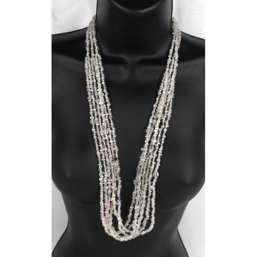 Vintage multi strand necklace clear & pastel color tiny glass beads 30"